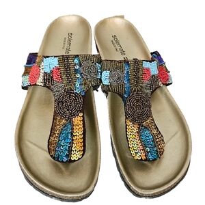 NWOB - Soulmates -Made In Italy- Bohemian Thong Beaded Leather Strap Sandals W11